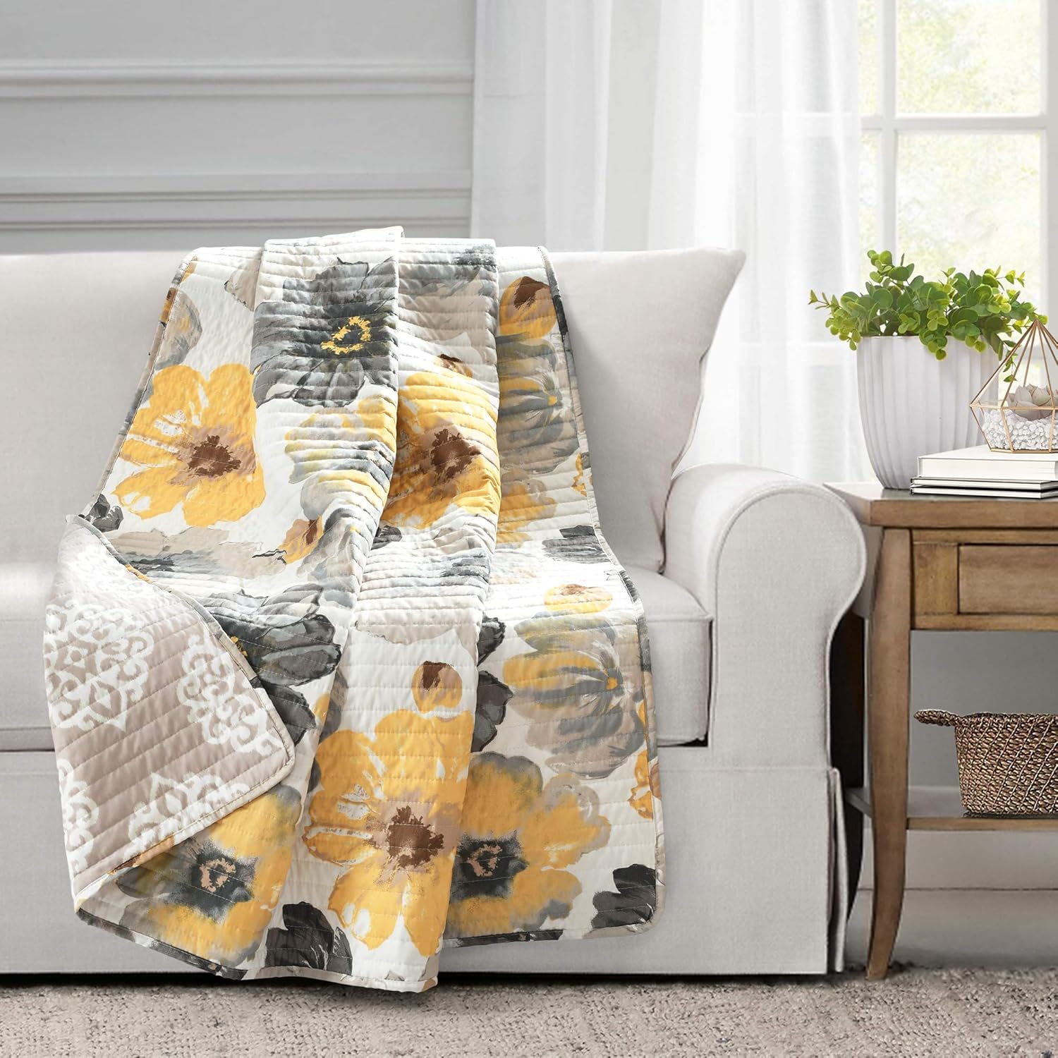 Lush Decor Leah Throw Blanket, 60" x 50", Yellow and Gray, Yellow & Gray