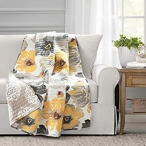 Lush Decor Leah Throw Blanket, 60" x 50", Yellow and Gray, Yellow & Gray