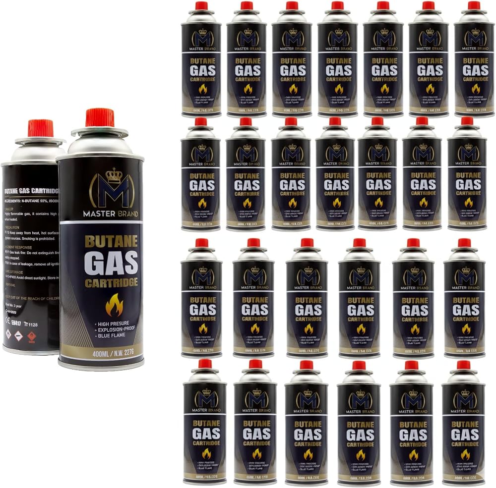 MASTER BRAND Butane Gas Bottles Canisters Pack 28 Camping Heater Cooker BBQ
