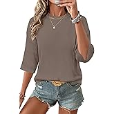 Arach&Cloz Womens 100% Cotton 3/4 Length Sleeve Sweater Crochet Tops Shirts Casual Blouses Resort Wear Summer 2026