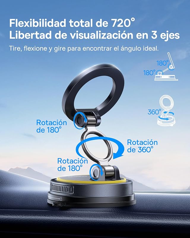 VC2 Flex, suporte magnético móvel para carro, suporte Magsafe para tablier e para-brisas, ajustável a 720° e dobrável para iPhone 16 15 14 13 12 Pro MAX