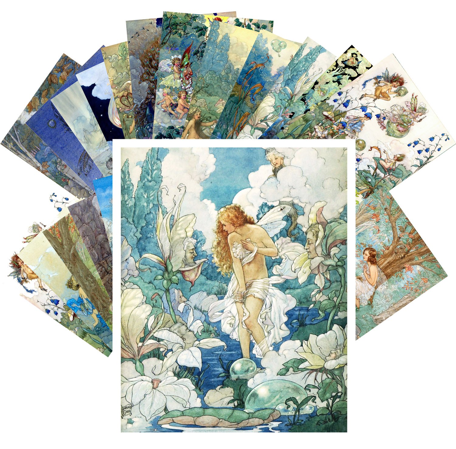 Postcard Set 24pcs Fairy and Flowers Small People by Harold Gaze