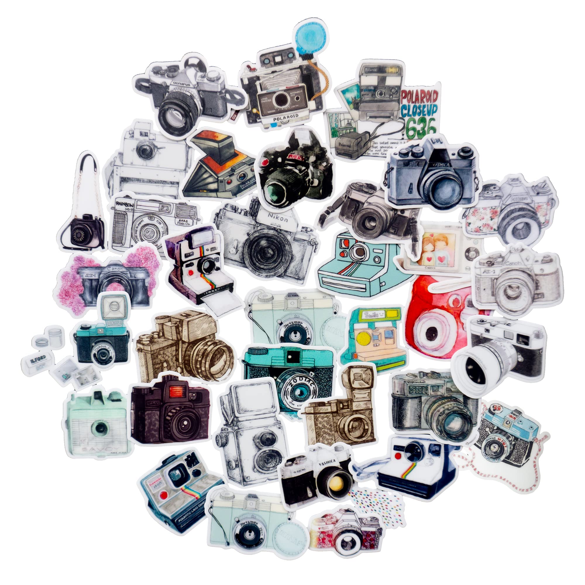Navy Peony Vintage Camera Stickers (35pcs) – for Scrapbooks, Photography