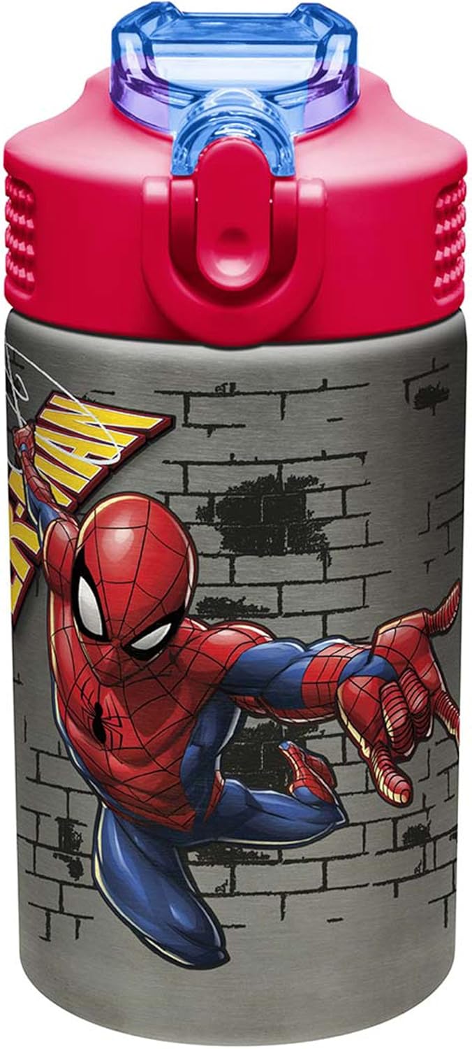 Zak Designs Marvel Comics Spider-Man Stainless Steel Water Bottle, 15.5 oz, SpiderMan SS