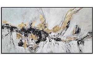 Yihui Arts Black White Gold Canvas Wall Art Hand Painted Abstract Painting Modern Decor