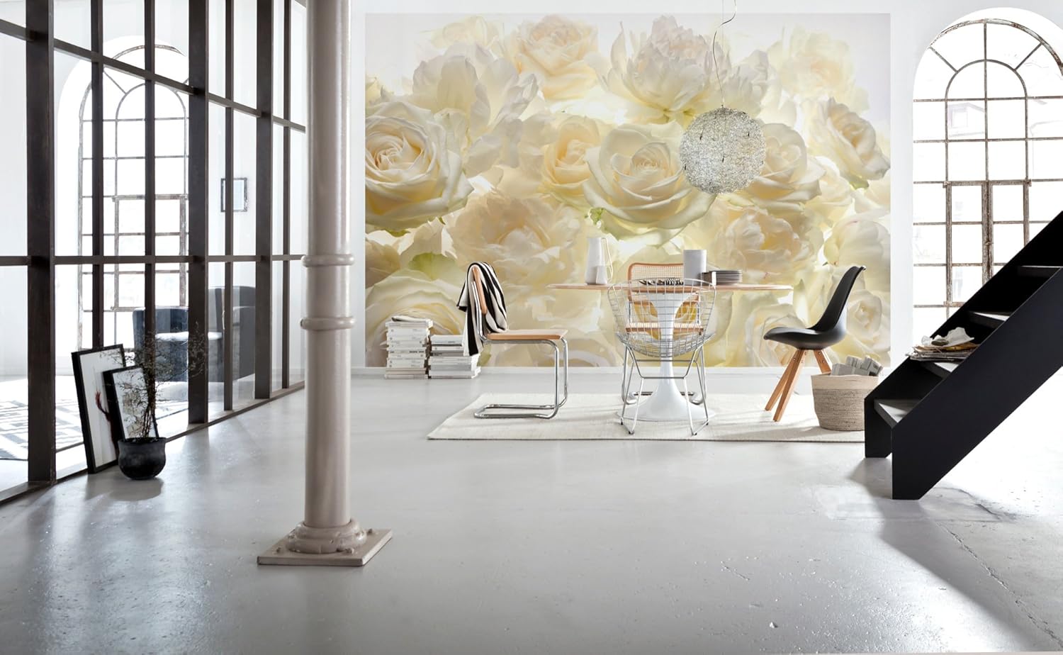 Komar XXL4-007 368 x 248 cm "Shalimar Ivory Roses Flower Floral" Wallpaper Mural - White/Off-White (Pack of 4)