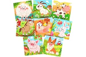 Zeoddler Wooden Puzzles for Toddlers, 8 Pack Farm Animal Jigsaw Puzzles for Kids3-5, 9 Pieces Preschool Learning Activities, Learning & Educational Toys, Gift for Boys, Girls