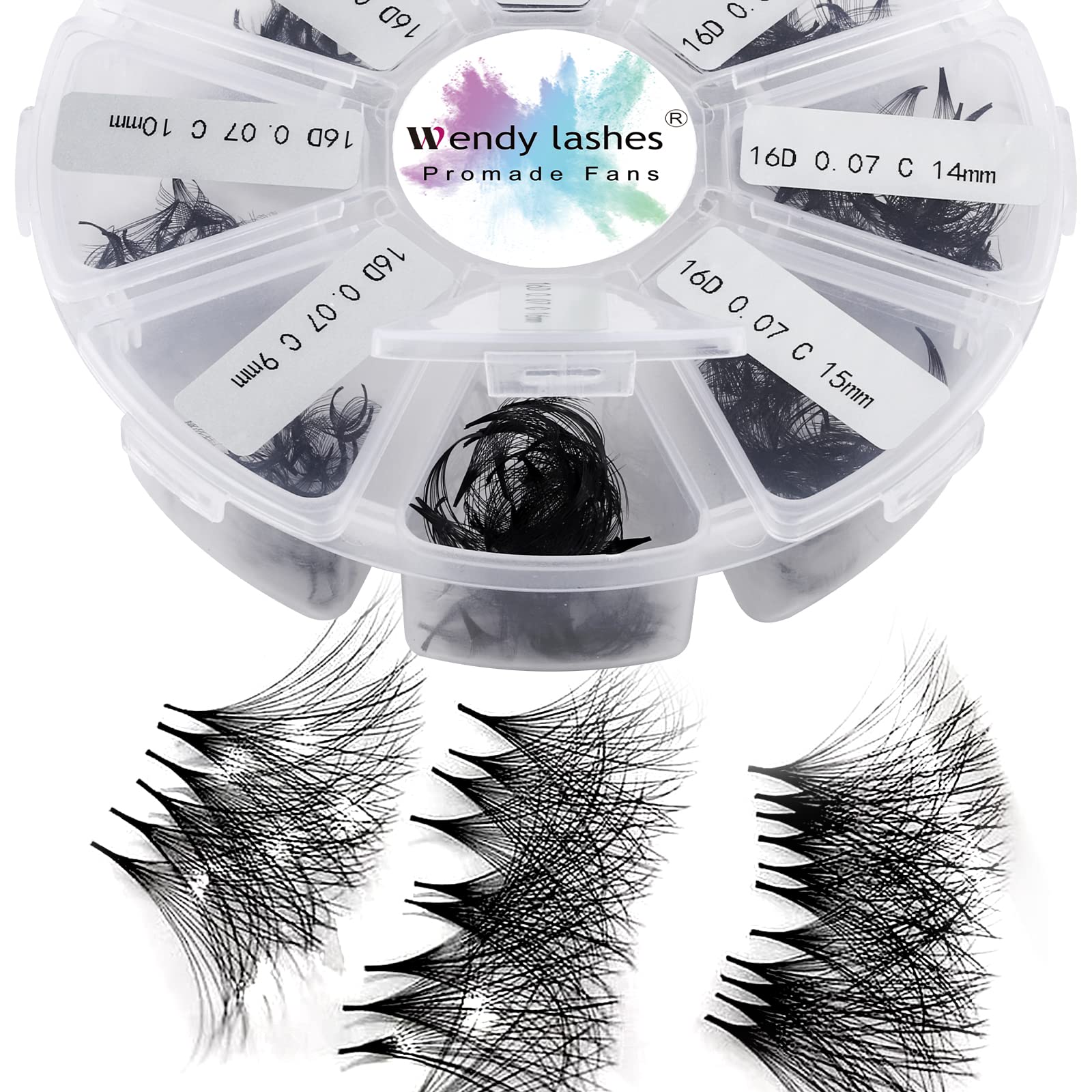 Pre Made Fan Eyelash Extensions 16D 0.07mm D Curl 500 Fans 9-16mm Mixed Tray Premium Premade Fans Volume Russian Lash Extensions Handmade Promade Loose Fans Lash(500-16D-0.07-D-916) — image 1