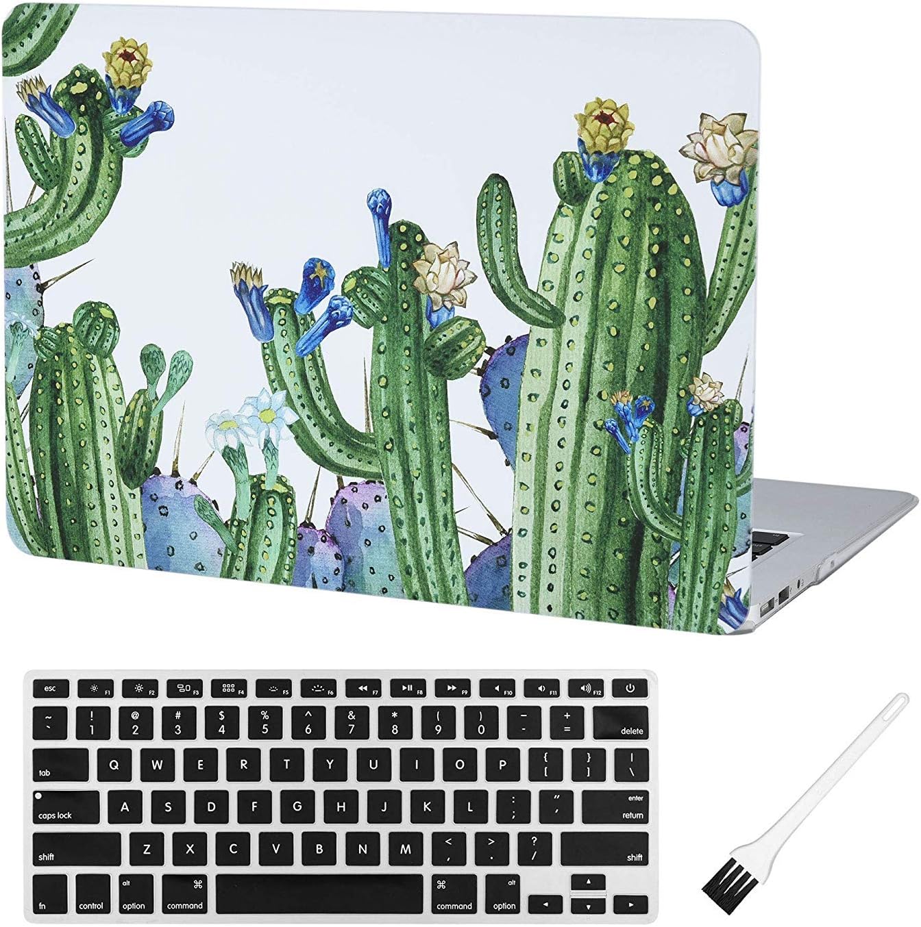KBBHD Plastic Shell Case Cover Keyboard Cover Sleeve Dustproof Plug Only Compatible 2012-2015 Release MacBook Pro 13 inch Retina Display (No CD-ROM/Touch) Model: A1425/A1502 (Cactus With Blue Flowers)