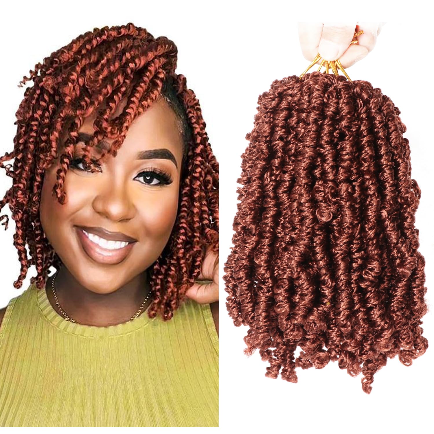 Passion Twist Yanky Crochet Pre-twisted Fluffy Curly Braiding Hair - 8 Packs Short Spring Twist Braids (350#, 8 Inch) — image 1