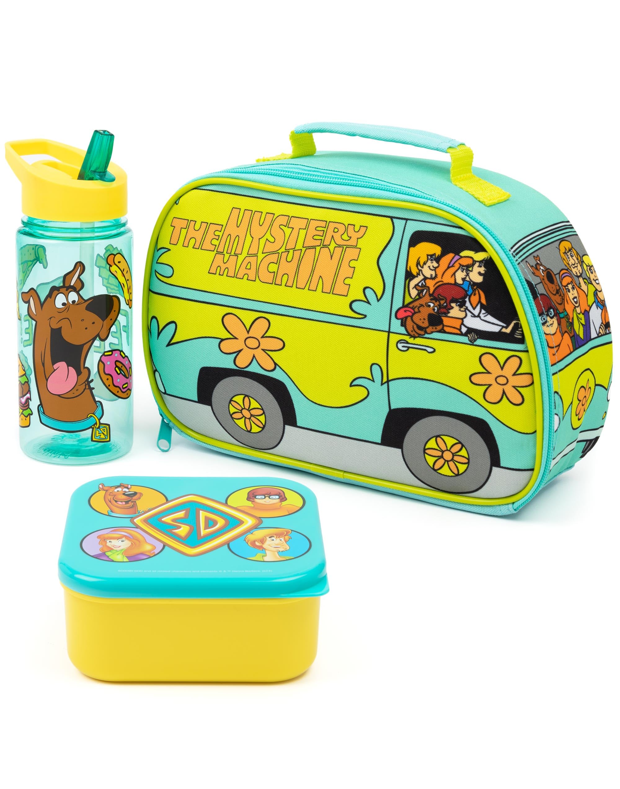 Scooby-Doo! Kids Lunch Box Set | 3 Piece Blue Mystery Machine Lunch Bag, Bottle and Snack Pot Set | Shaggy, Velma, Fred & Daphne Cartoon Complete Matching Bundle | Back to School Gifts