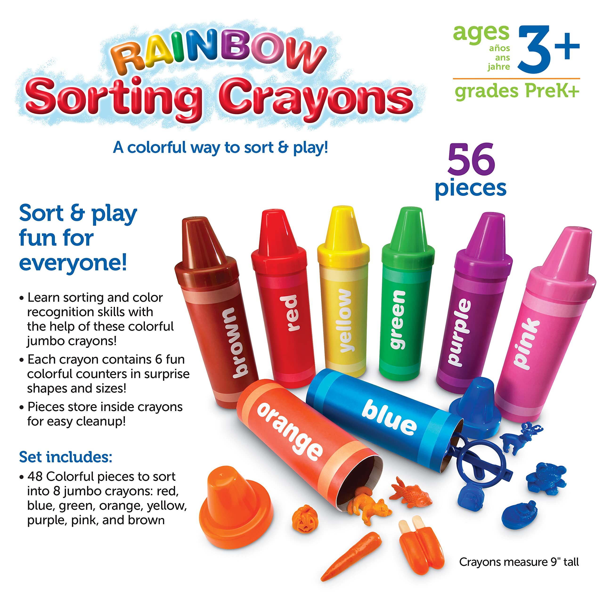 Learning Resources Rainbow Sorting Crayons - 56 Pieces, Ages 3+ Kids Crayons, Early Color Recognition & Sorting, Toddler Sort and Stacking Toys
