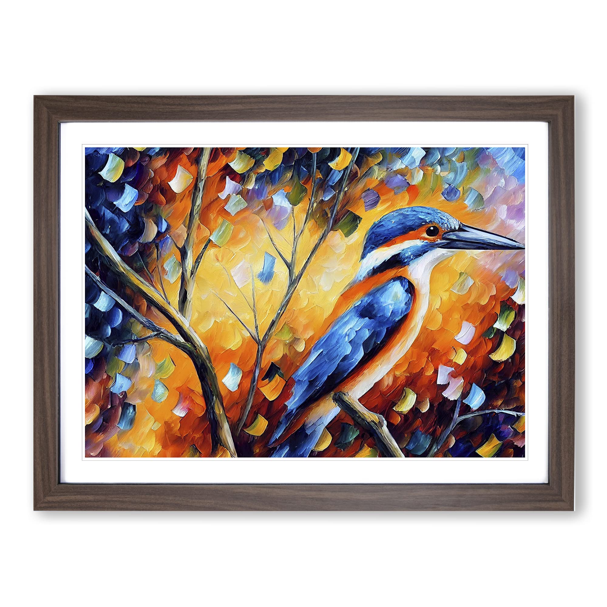 Kingfisher Bird Painting Vol.5 Abstract Framed Print | A4 Walnut Framed Wall Art | Ready to Hang | Abstract Historical Picture | Living Room Bedroom Lounge Office