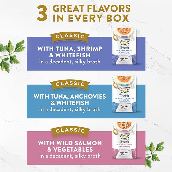 PURINA FANCY FEAST LICKABLE WET CAT FOOD BROTH COMPLEMENT CLASSICS COLLECTION VARIETY PACK – (PACK OF 12) 1.4 OZ. POUCHES