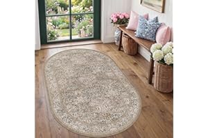 3x5 Vintage Moss Green Entryway Oval Rug, Washable Nature Rug for Kitchen, Bathroom, Bedroom, Boho Oriental Low Pile Stain Re