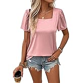 BKHOLL Women’s Short Sleeve Square Neck Top Soft Loose Fit Casual T-Shirt Summer Blouse Comfortable Outfits