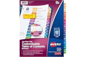 Avery Jan-Dec Dividers for 3 Ring Binders, 12 Tabs per Set, Customizable Table of Contents, Multicolor Tabs, Great for Organizing Reports, Projects, and More (11127)