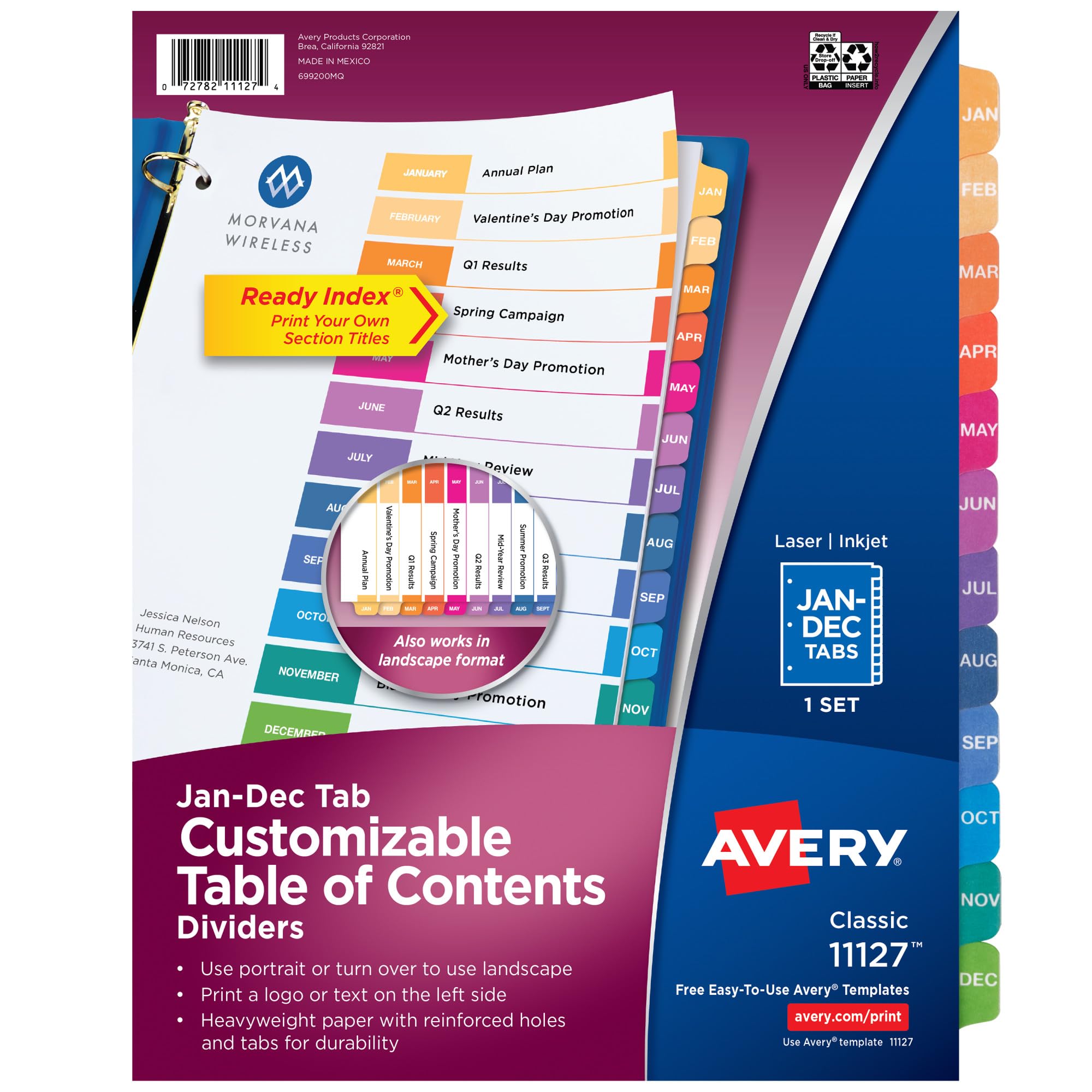 Avery Ready Index Table of Contents Dividers, Jan-Dec, 12 Tabs, Case Pack of 24 Sets (11127)