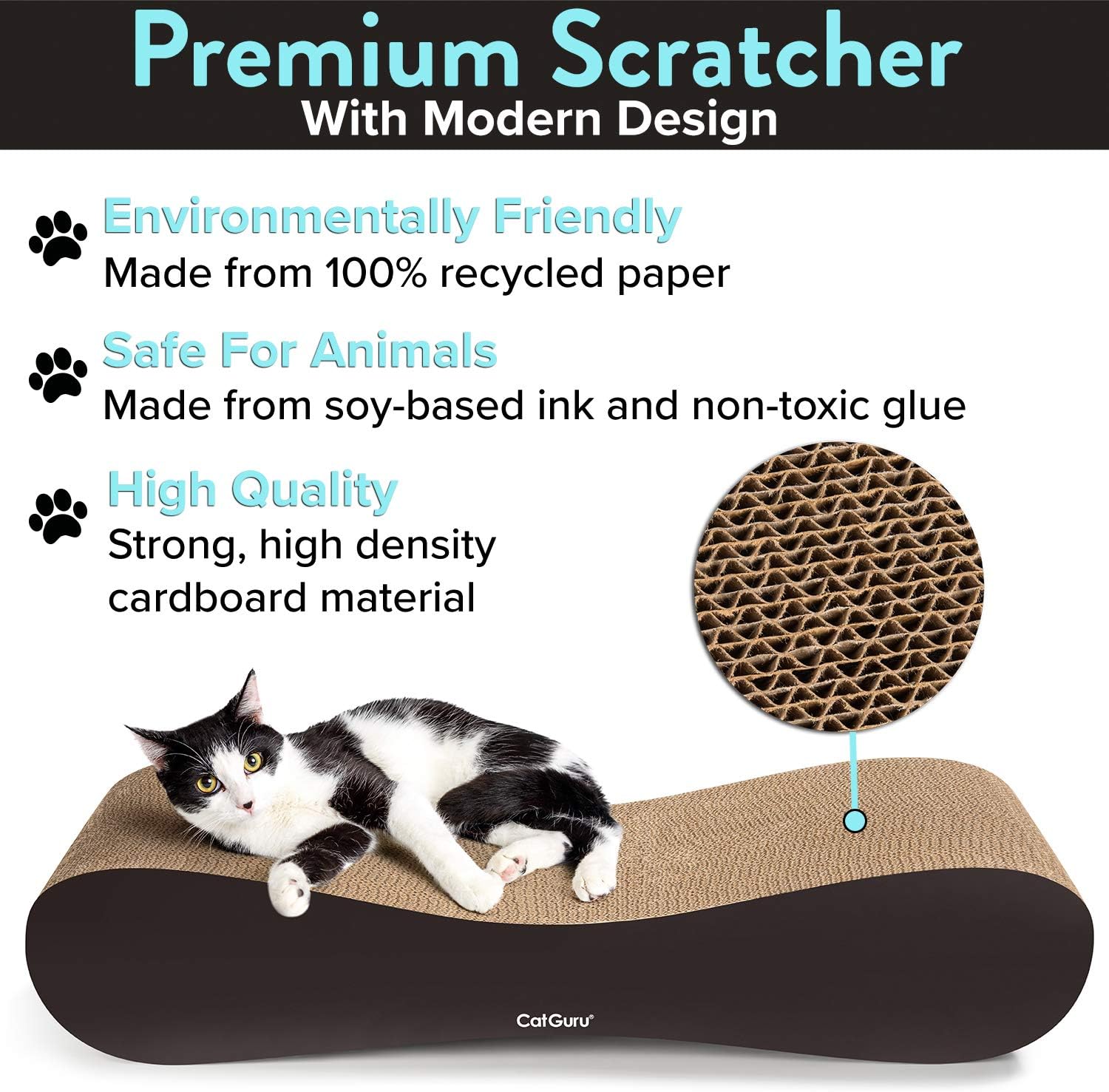 CatGuru Cat Scratcher, XL Cat Scratching Post (27x10x5 in), Premium Cat Scratch Pad, Cardboard Cat Scratchers, Reversible Cat Scratching Pad, Cat Corrugated Scratching Bed, Best Cat Scratcher Lounge: Health & Personal Care