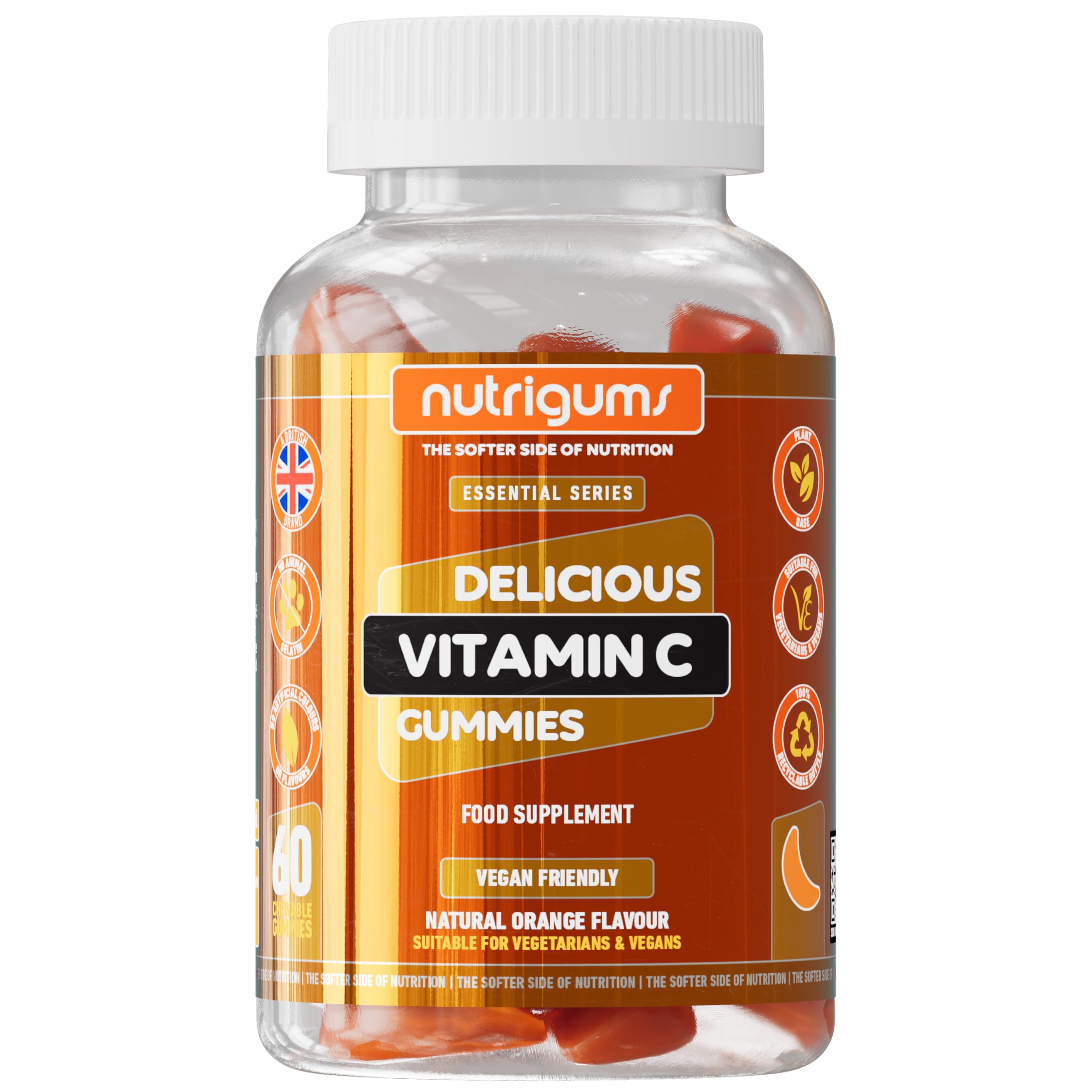 Vitamin C 80mg Gummy | Orange Flavour | 60 Vegan Gummies | Immune, Energy & Collagen Formation Support by NUTRIGUMS®