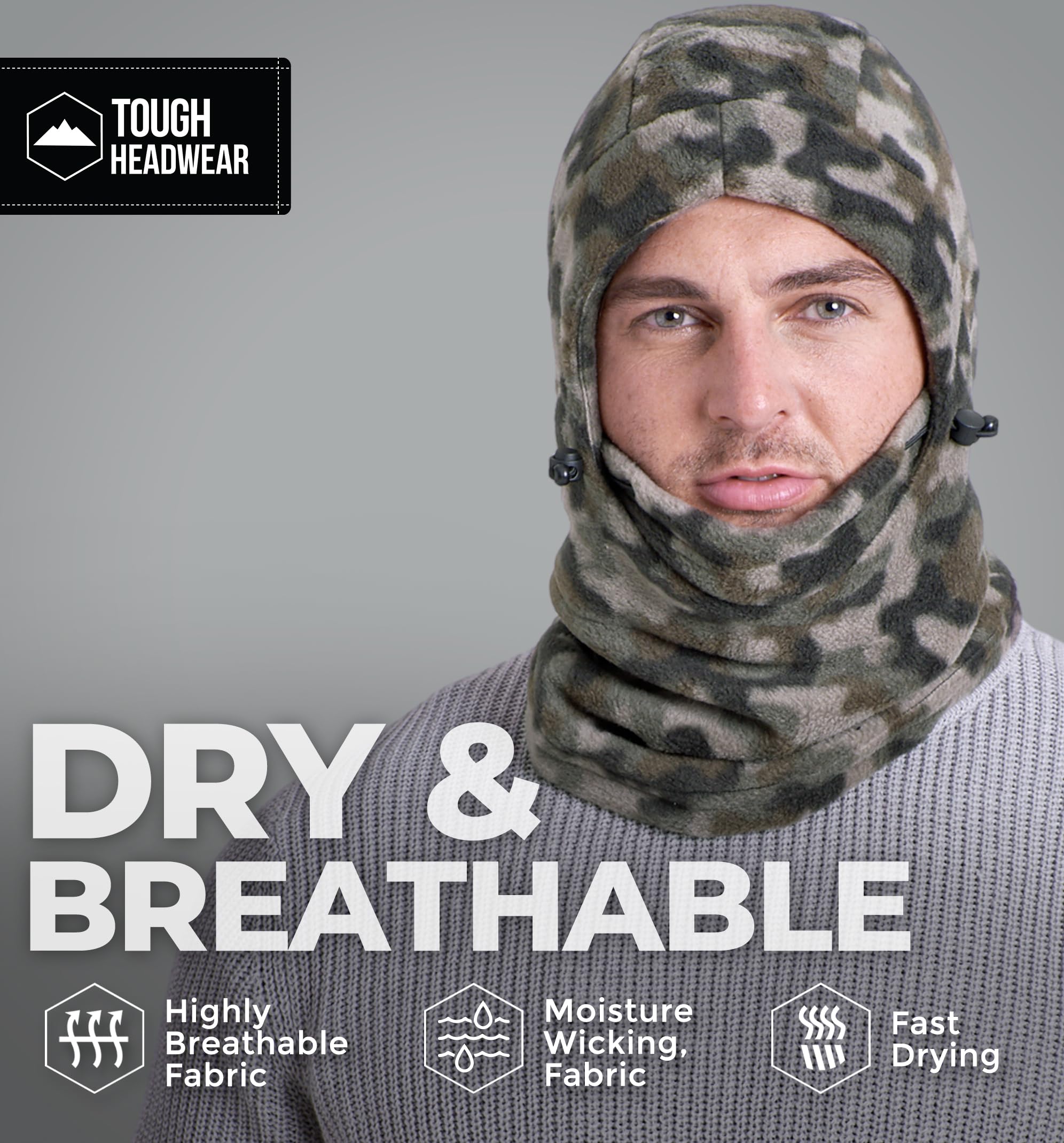 Tough Headwear Fleece Balaclava Ski Mask - Windproof Face Covering - Ski Mask for Cold Weather Gear - Winter Accessories