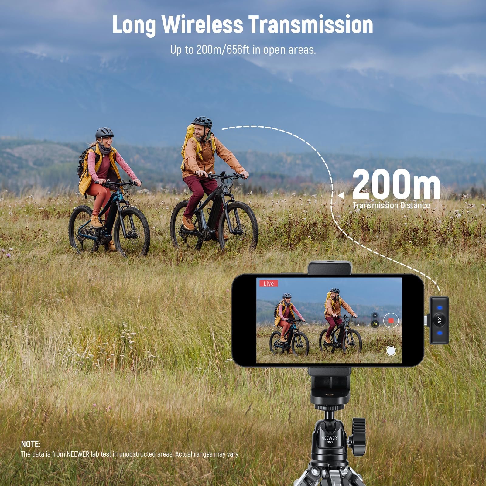 NEEWER Wireless Lavalier Microphone System Compatible with iPhone Android Phone PC Laptop Computer, Noise Cancelling Mini Lapel Mic Set with USB C OTG Charging Case 24H Battery 200m Long Range, KM18