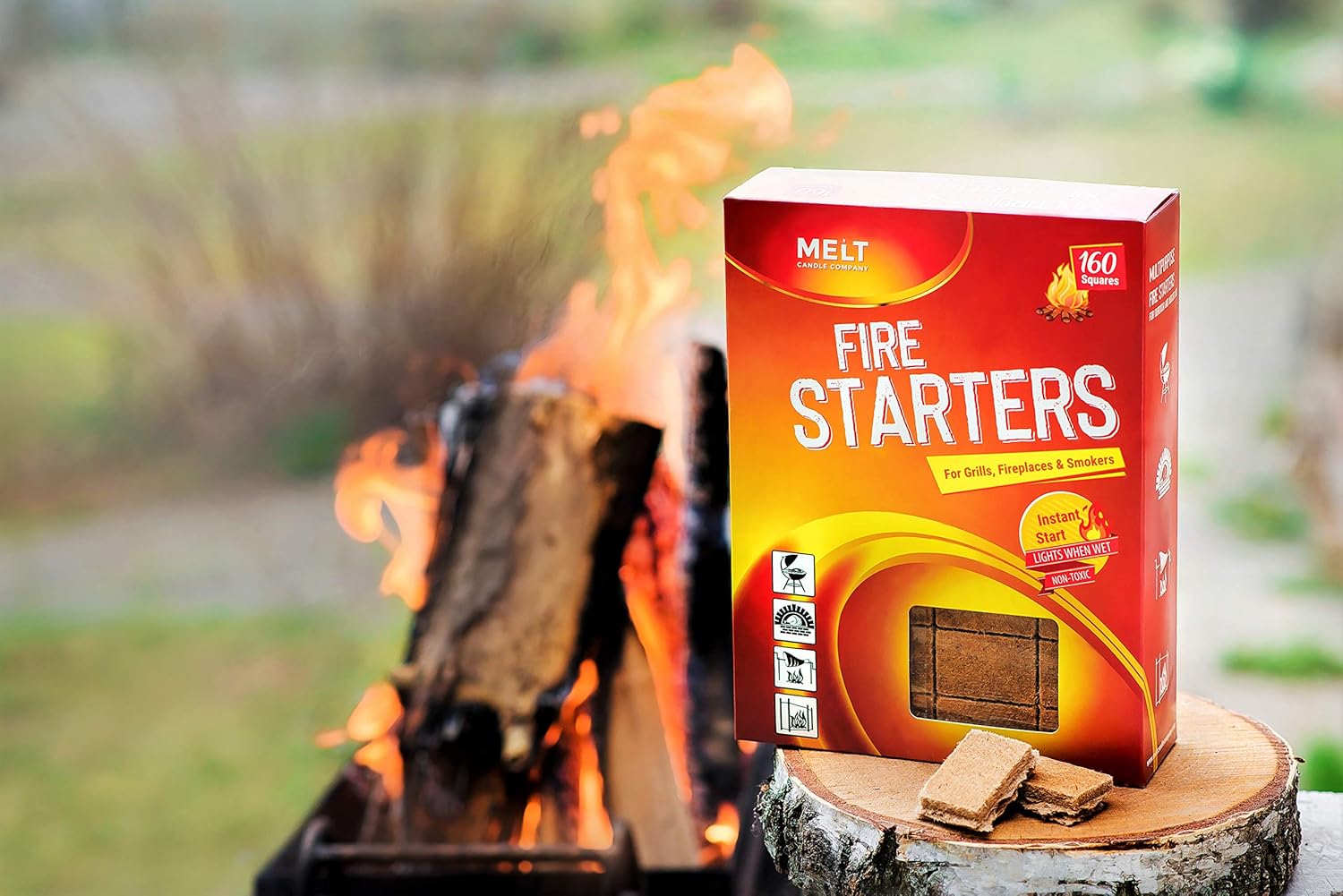 Fire Starters BIG PACK 160 Squares Charcoal Starter for Grills, Campfire, Fireplace, Firepits, Smokers.No flare ups & flavor. FireStarter for wood & pellet stove.Waterproof robust squares : Garden & Outdoor