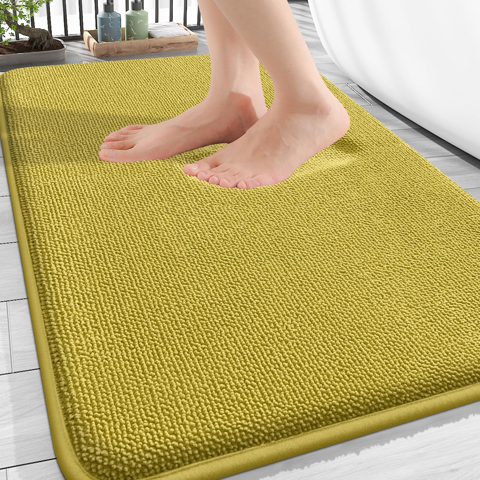 OLANLY Thick Memory Foam Bath Mat Rug 30x20, Extra Soft Absorbent Bathroom Rug, Quick Dry Bath Mat, Non-Slip, Machine Washable Carpet for Bathroom, Tub and Shower, Home Decor Accessories, Deep Mustard Image