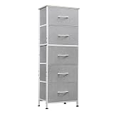 WLIVE Fabric Dresser, 5-Drawer Tall Dressers for Bedroom, Storage Dresser Organizer with Fabric Bins, Wood Top, Sturdy Steel Frame, Chest of Drawers for Closet, Hallway, Light Grey