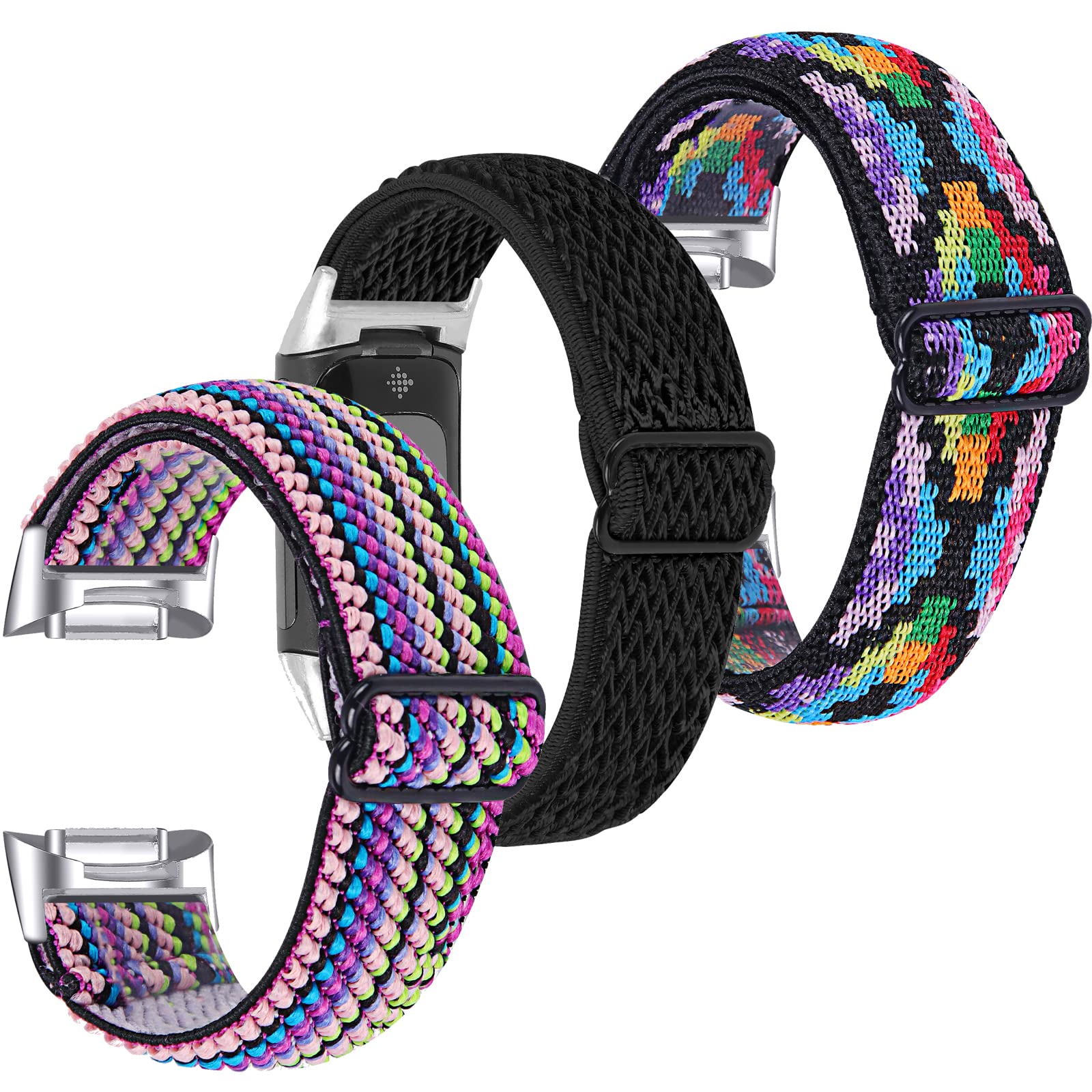 Gimuk Nylon Strap Compatible with Fitbit Charge 5 Strap, Women Men Soft Sport Breathable Replacement Strap Adjustable Wristband Bracelet for Charge 5 Small Large (Colorful+Purple+Black)