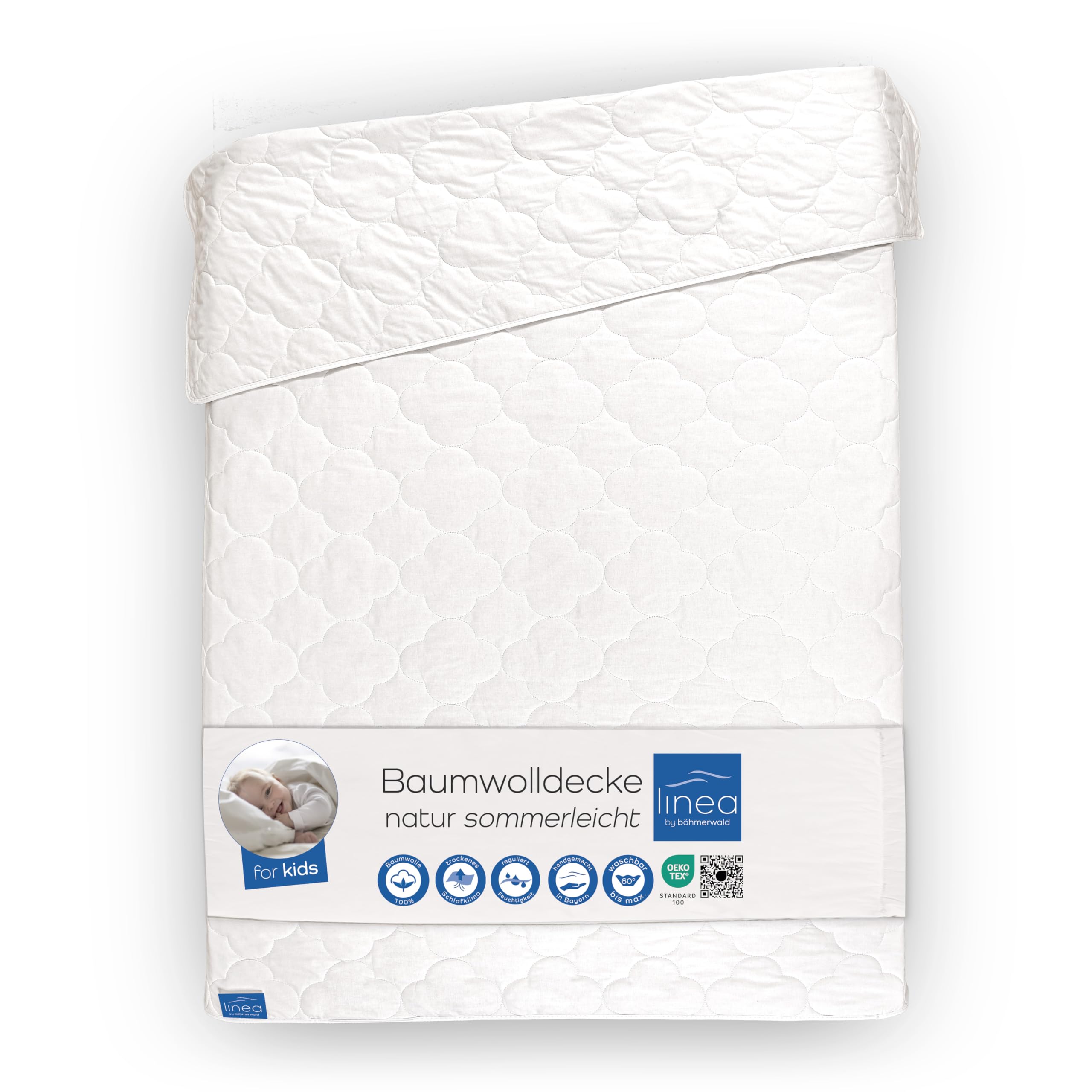 Linea by böhmnerwald kids' cotton natural summer duvet, light, 100 x 135, 100% cotton, suitable for allergy sufferers, gentle washable up to 40 °C, produced in Germany