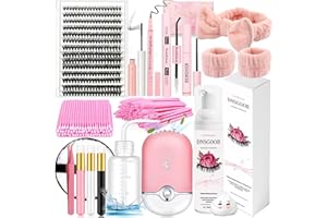 DNSGOOR DIY Lash Extension Kit with 280 PCS 9-16mm 40D Lashes Clusters 200ml/6.7fl.oz Lash Cleanser Eyelash Shampoo Mini USB Portable Lash Fan Bond and Seal Remover Eyeliner Eyelid Cleaning Brush
