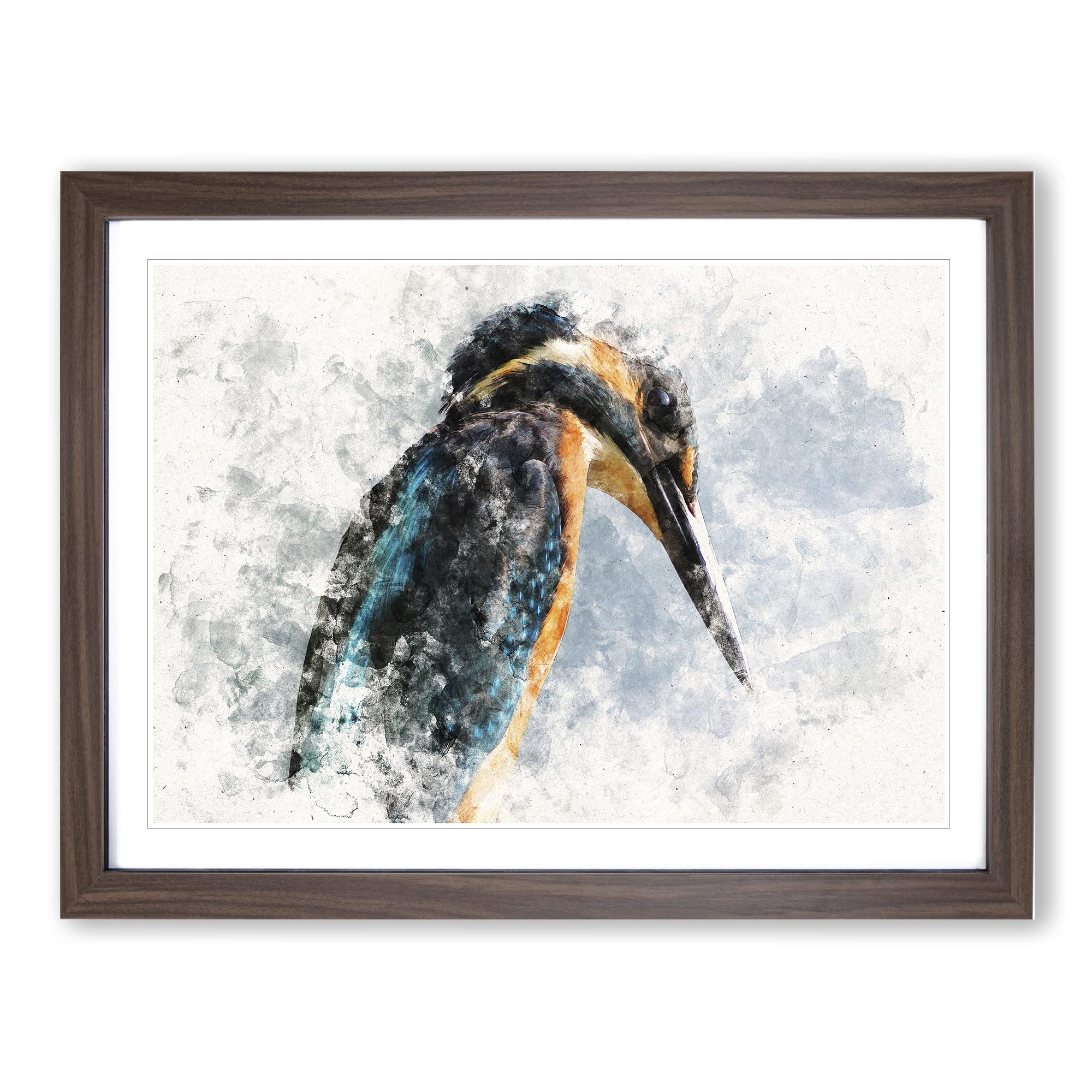 Kingfisher Bird Vol.1 Watercolour Modern Framed Wall Art Print, Ready to Hang Picture for Living Room Bedroom Home Office Décor, Walnut A3 (46 x 34 cm)