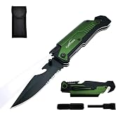 ALBATROSS Professional 6-in-1 Tactical Folding Pocket Knife, Green | Survival Multi-Tool, LED Flashlight, Glass Breaker, Fire Starter, Seatbelt Cutter - EDC Knife for Camping, Hunting, Emergency