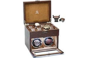 M MIRAGE LUXURY TRAVEL Automatic Watch Winder Box for Men Watch Winding Box for Automatic Watches 2 Watch Winder Slots and 8 Watches Safe Case Compartment - Mirage Coffee Brown Swiss-Motif (US Brand and Design)