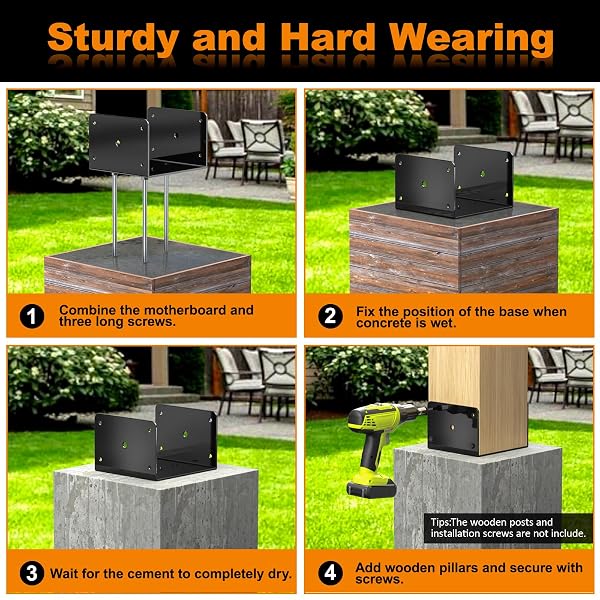 FMHOTU 8X8 CONCRETE POST BASE(2 PCS), DECK POST BASE HOLDER GROUND SPIKE FOR CONCRETE, DECKING POST BRACKETS WITH 3 ANCHOR RODS, POST BASE FOR PAVILION DECK PORCH HANDRAIL RAILING