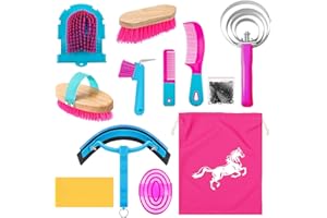 Abbylike 12 Pieces Horse Grooming Kit Racing Festival Tack Room Supplies Horse Brush Sets Equine Care Cleaning Kit Shedding Grooming Massaging Tools(Rose Red)