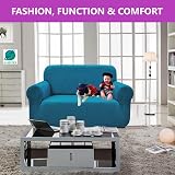 SAMSTEX 2 Seater Teal Stretch Sofa Cover 1-Piece Slipcover view 3
