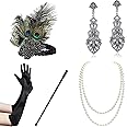 BABEYOND 1920s Flapper Accessories Gatsby Costume Accessories Set 20s Flapper Headband Pearl Necklace Gloves Plastic Holder for Women