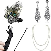 BABEYOND 1920s Flapper Accessories Gatsby Costume Accessories Set 20s Flapper Headband Pearl Necklace Gloves Plastic Holder for Women