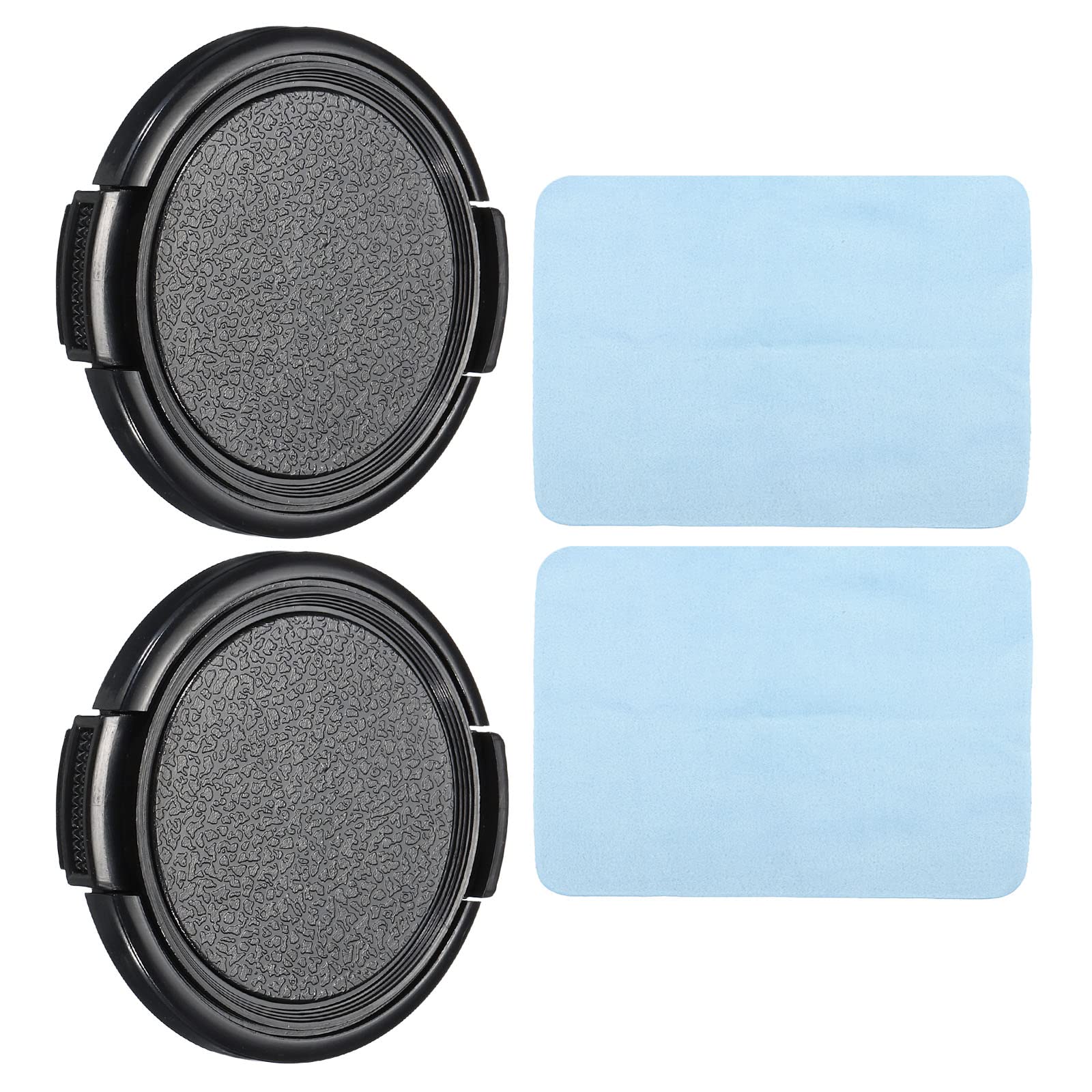 PATIKIL Camera Lens Cap, 2 Pack Sides Pinch Front Lens Cover with Microfiber Cleaning Cloth for 49mm Thread Universal DSLR Lenses, Black for Nikon, for Fujifilm, for Pentax, for Leica