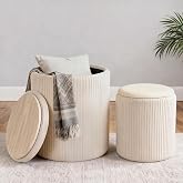 CAROLMADE Set of 2 Round Ottoman with Storage, Velvet Vanity Stool | Upholstered Makeup Stool, Support 330lbs, Multifunctional Coffee Table Ottoman, Velvet Foot Rest Stool, Beige