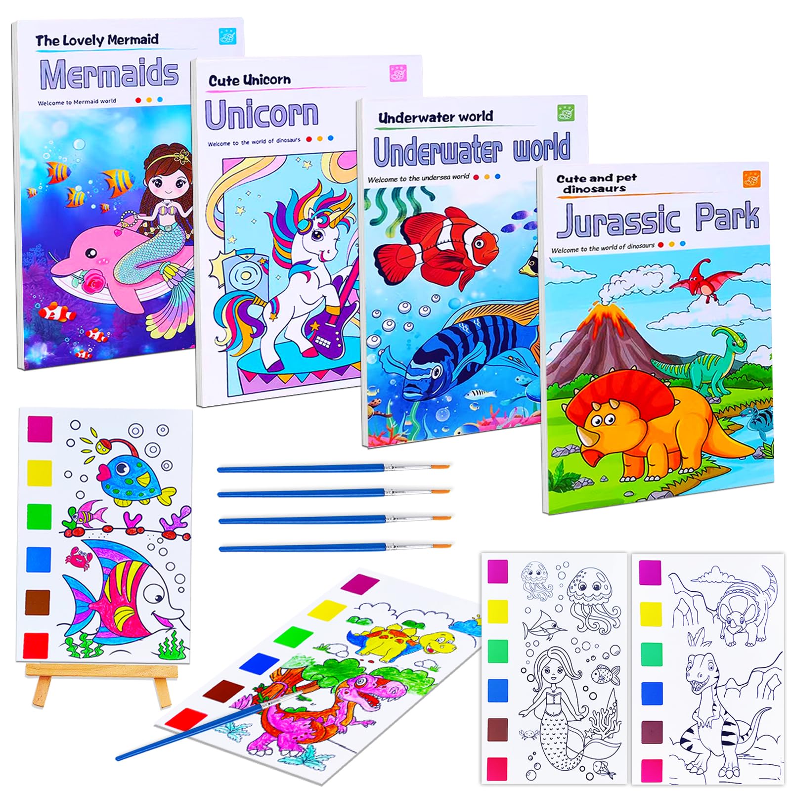 JUNQIU 4Pack Paint with Water Books for Kids, Watercolor Painting Coloring Books for Toddlers, Magic Paint Set, Arts and Crafts for Girls Gifts, Stocking Stuffers For Kids