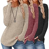 Oakgarden 3 Pack Womens Long Sleeve Sweatshirt Boat Neck Loose Fit Tunic Sweater Lightweight Curved Hem with Thumb Hole Top