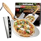 AriaTraders Aluminum Metal Pizza Peel (12" X 14"), Pizza Spatula with 14’’ Rocker Cutter, Pizza Paddle with Foldable Wooden Handle for Easy Storage, Pizza Spatula Paddle for Indoor & Outdoor Ovens