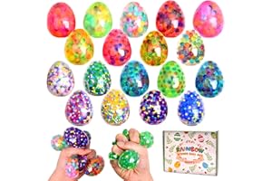 A AINOLWAY Easter Eggs Stress Balls - 18 Pack Fidget Toys for Adults, Stress Balls with Colorful Fillers, Easter Basket Stuffers Party Favors Fidget Stress Toys for Autism & ADD/ADHD(14 Year+)