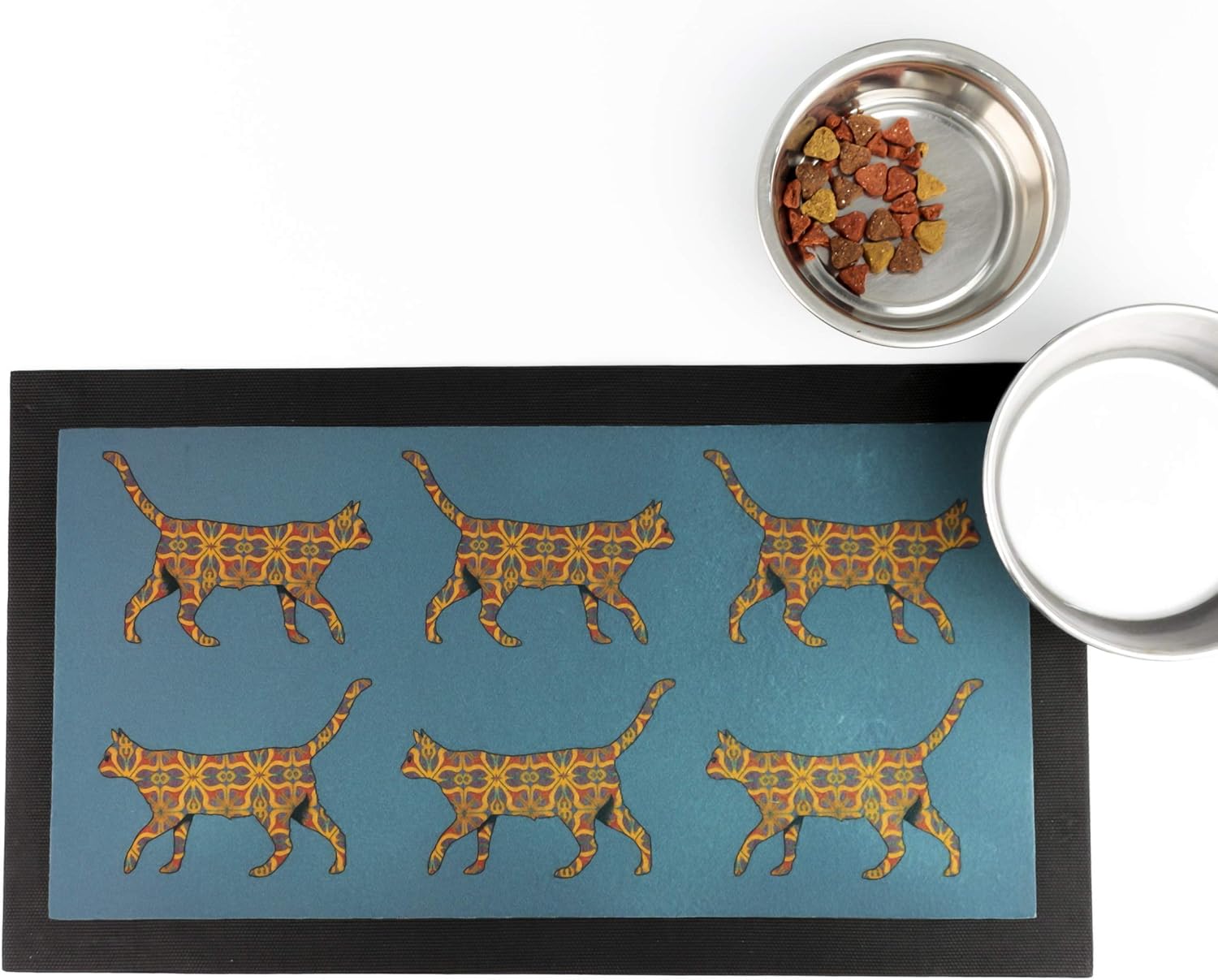 Tabby Cat Food Placemat, 25x44cm. Original Design. Rubber Base, Fabric