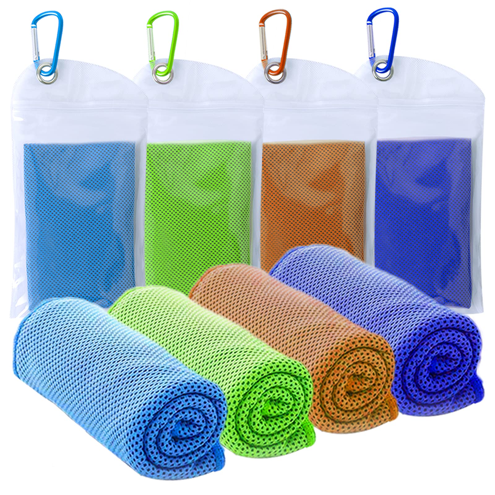 4 Packs Cooling Towel (40"x12"),Ice Towel,Soft Breathable Instant Towel,Microfiber Cool Towel for Yoga,Golf,Sport,Gym,Workout,Camping,Fitness,Outdoor &More Activities (Blue/Dark blue/Green/Orange)