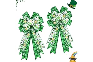 MONTEKIN Large St. Patrick's Day Bows for Wreath 20x11 Inch, 2 Pack Pre-Tied Wired Burlap Ribbon Bow, Green Shamrock Tree Topper Bow for Front Door Indoor Outdoor Decoration (Green Plaid)