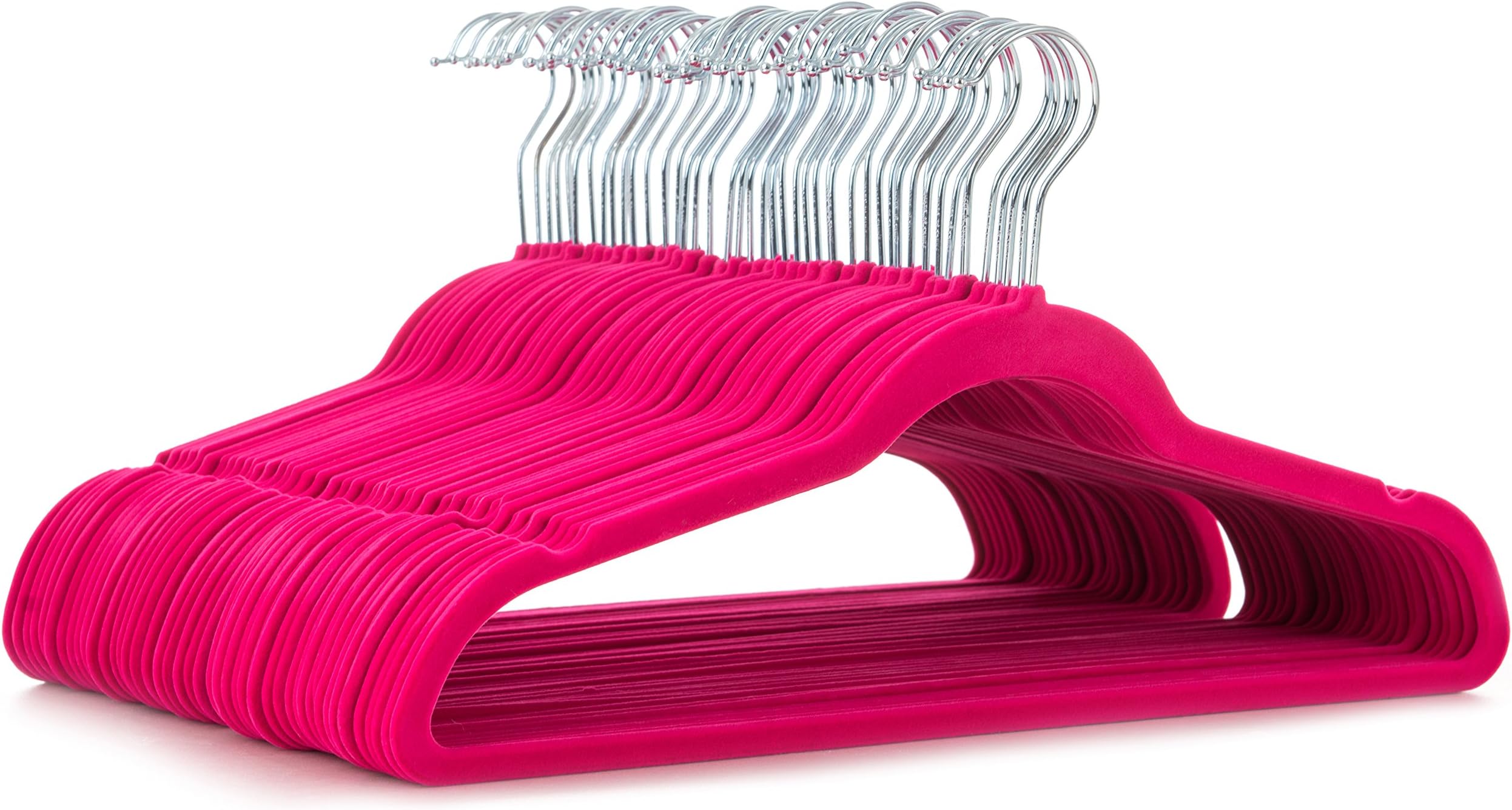 Popular Design 50 pc Premium Quality Pink Velvet Hangers - Space Saving Thin Profile, Non-Slip Padded with Notched Shoulders for Dresses and Blouses – Strong Enough for Coats and Pants